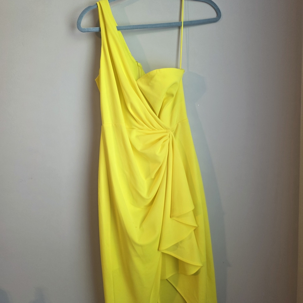 Badgley Mischka Vibrant Yellow One-Shoulder Dress